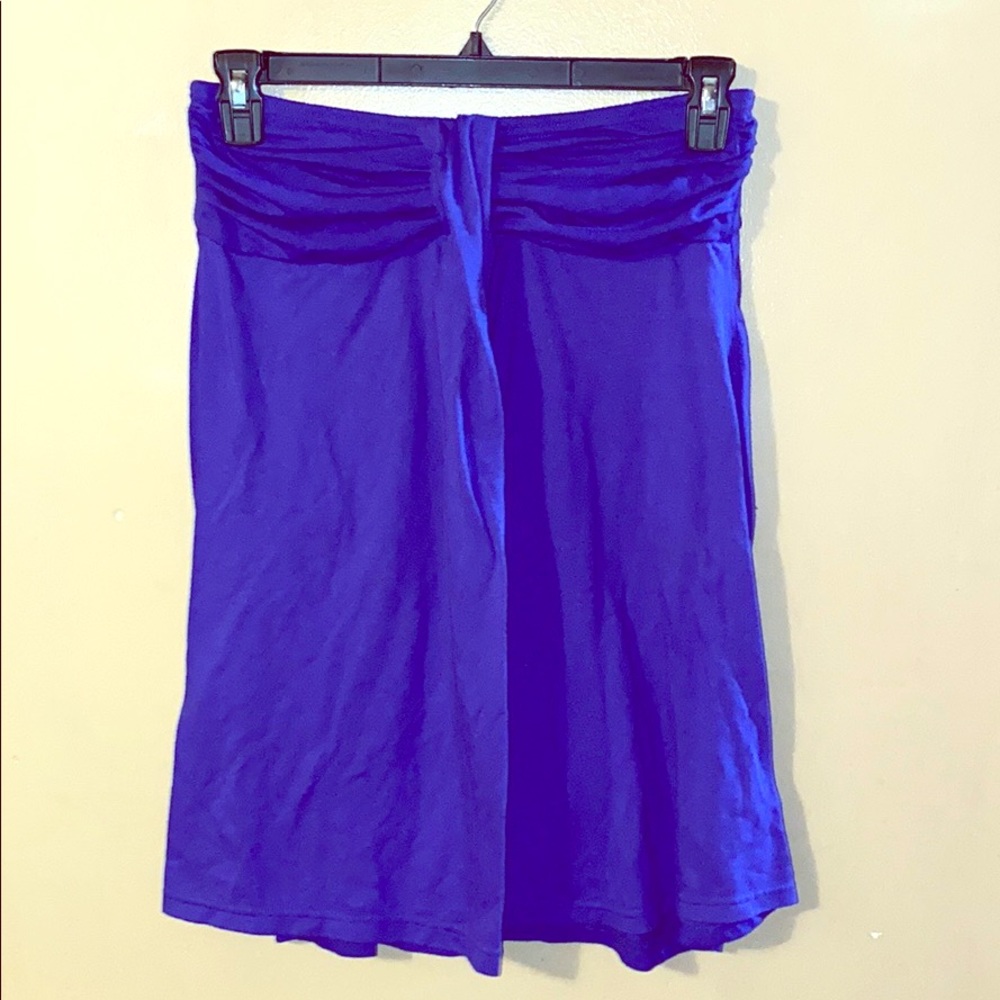 Blue strapless top/cover up.